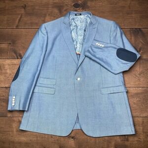 Inserch Mens 3XL - 52R Light Blue Microfiber Blazer Elbow Patches Paisley Lining